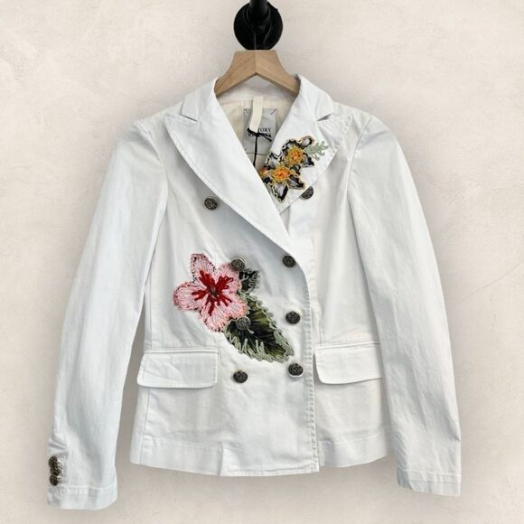 Anthropologie History Repeats Embroidered Military Kubo Jacket White Boho 38 XS - Picture 1 of 12